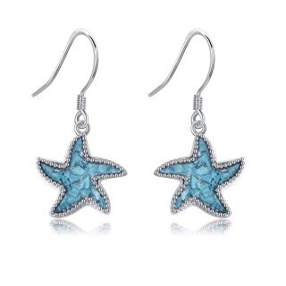 Sterling Silver Turquoise Starfish Drop Earrings-4