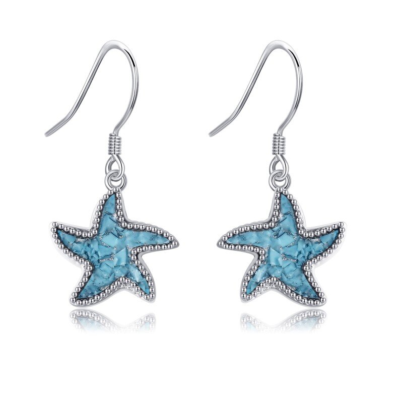 Sterling Silver Turquoise Starfish Drop Earrings