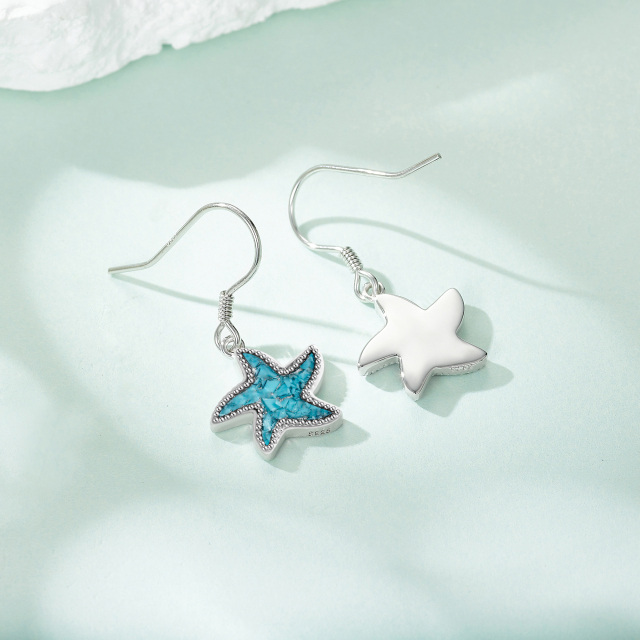 Sterling Silver Turquoise Starfish Drop Earrings-2