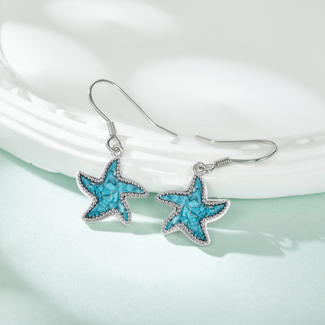 Brincos de prata esterlina com estrela do mar em turquesa-3