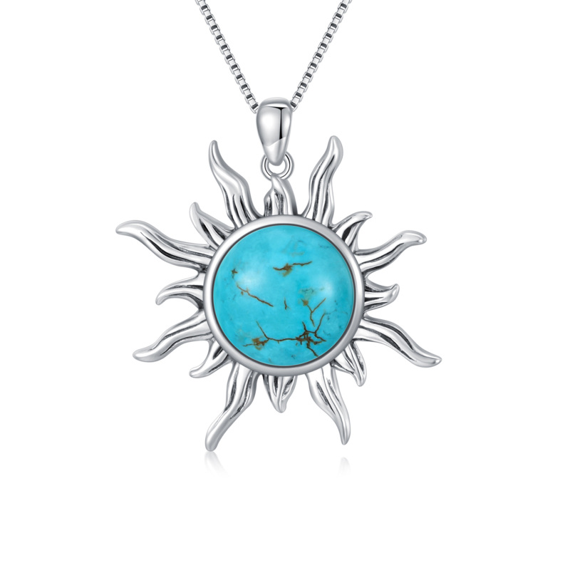 Collar de plata de ley con colgante de sol de turquesa para mujer-2