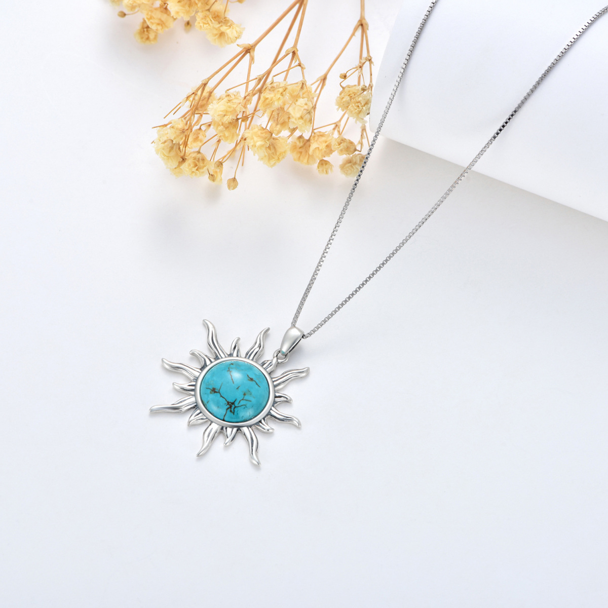 Collier pendentif soleil turquoise en argent sterling pour femme-5