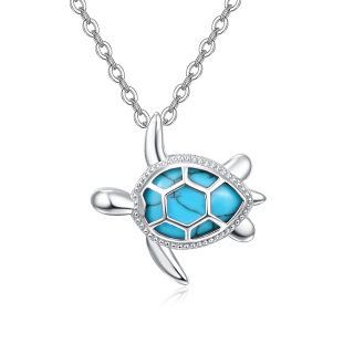 Sterling Silver Turquoise Tortoise Pendant Necklace-2