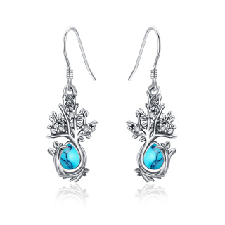 Sterling Silver Turquoise Tree Of Life Drop Earrings-32