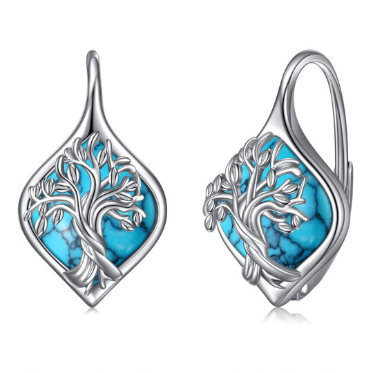 Boucles d'oreilles à levier en argent sterling avec arbre de vie turquoise