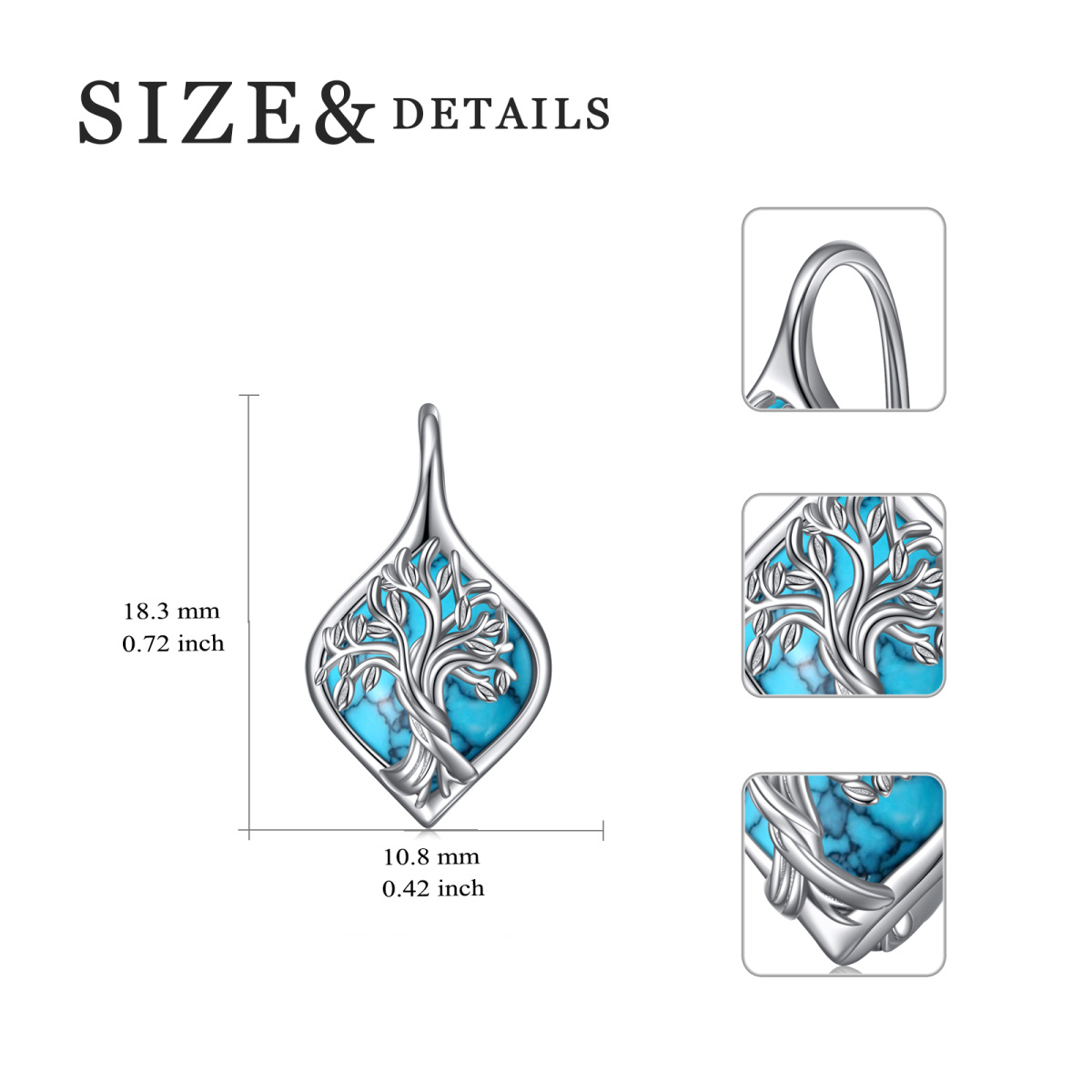 Sterling Silver Turquoise Tree Of Life Lever-back Earrings-5