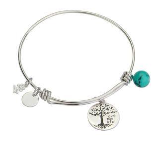 Sterling Silver Turquoise Tree Of Life Pendant Bangle with Engraved Word-4