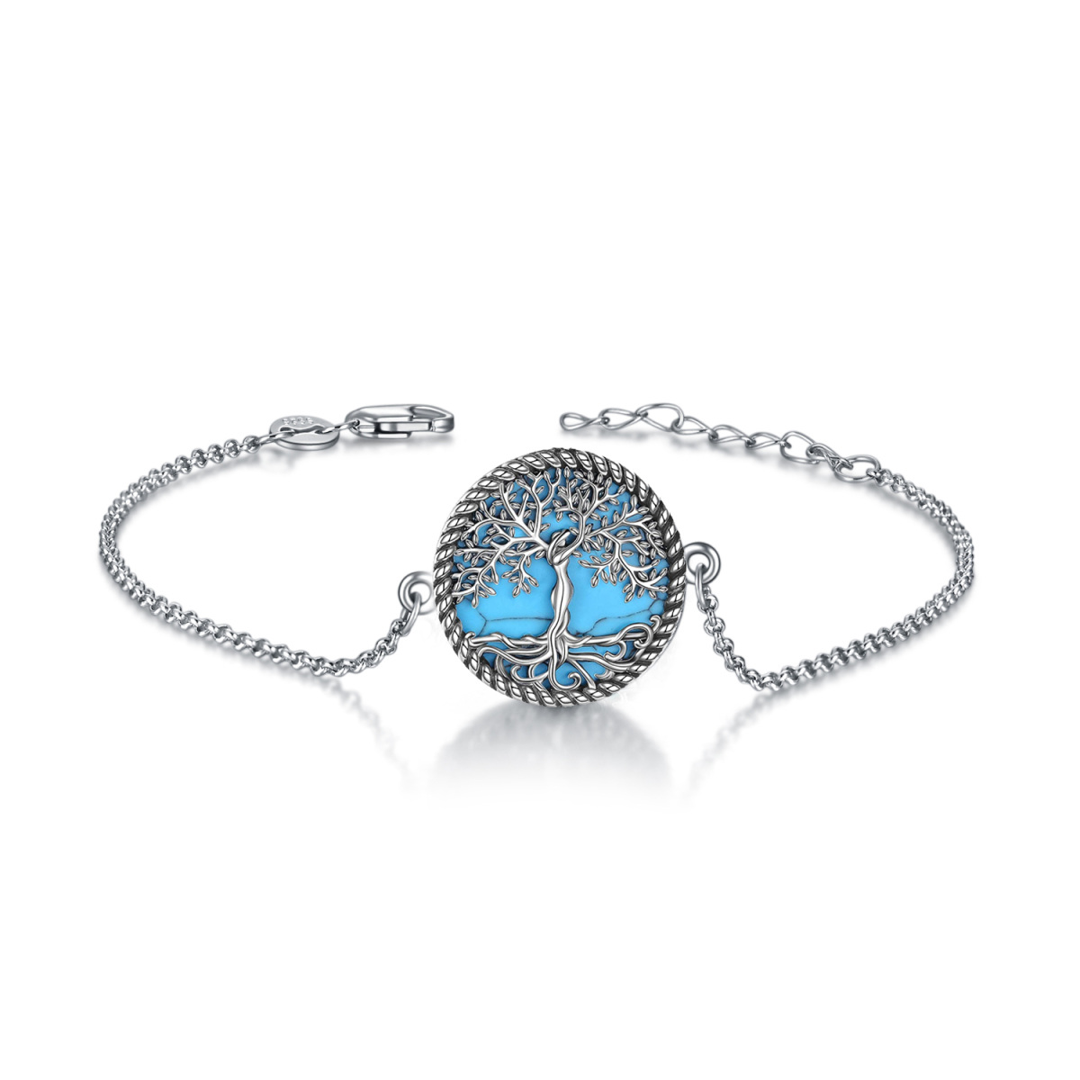 Sterling Silver Turquoise Tree Of Life Pendant Bracelet-1