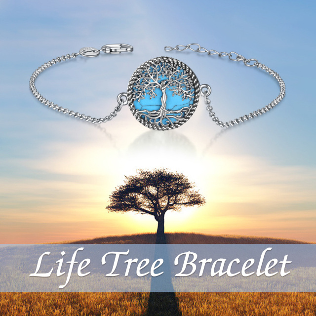 Sterling Silver Turquoise Tree Of Life Pendant Bracelet-6