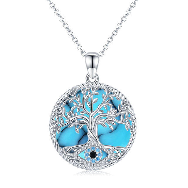 Sterling Silver Turquoise Tree Of Life Pendant Necklace