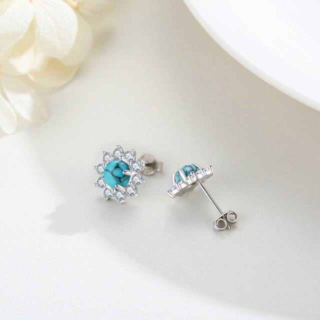 Boucles d'oreilles à tige en argent sterling turquoise et zircone cubique avec fleurs sauvages et bohème-4