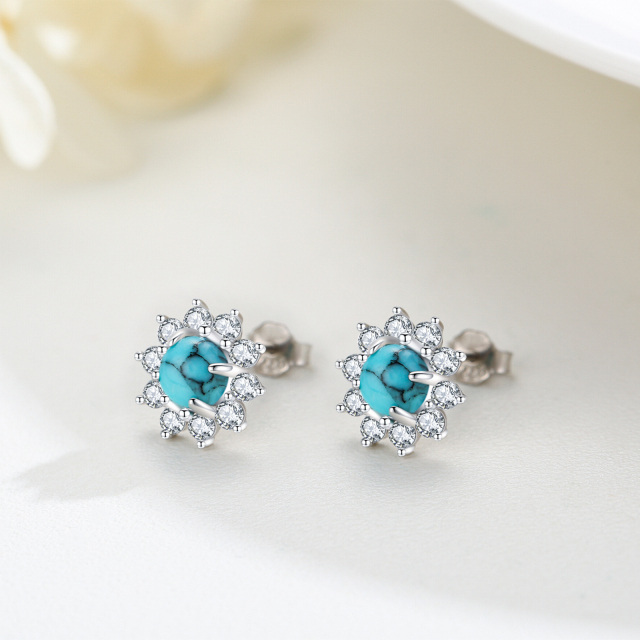 Boucles d'oreilles à tige en argent sterling turquoise et zircone cubique avec fleurs sauvages et bohème-5