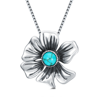 Sterling Silver Turquoise Wildflowers Pendant Necklace-1