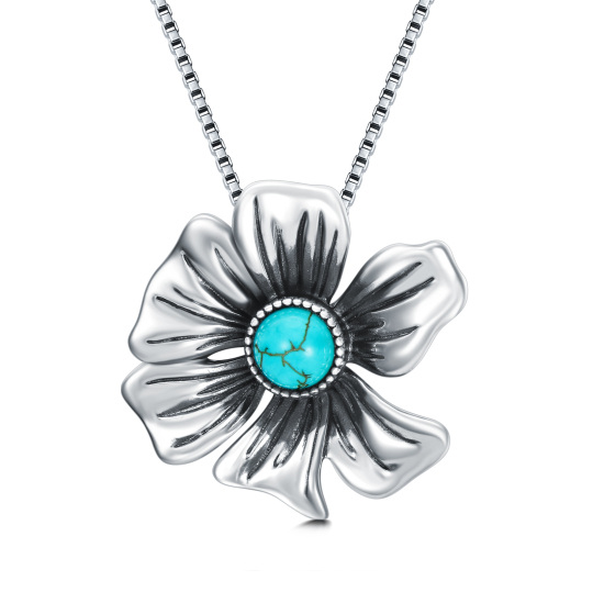 Collier pendentif en argent sterling avec turquoise et fleurs sauvages