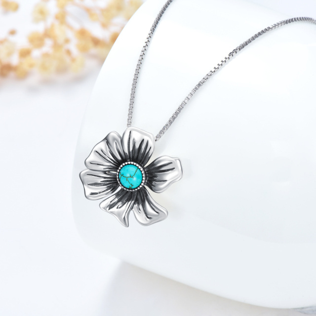 Collier pendentif en argent sterling avec turquoise et fleurs sauvages-3