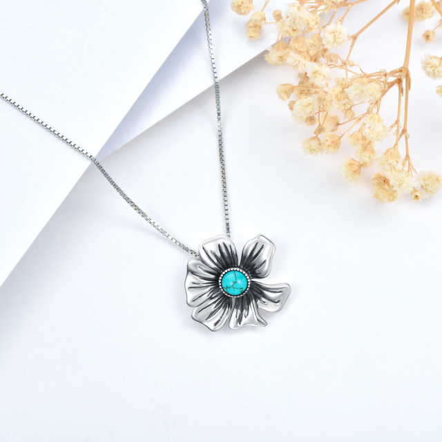 Sterling Silver Turquoise Wildflowers Pendant Necklace-4