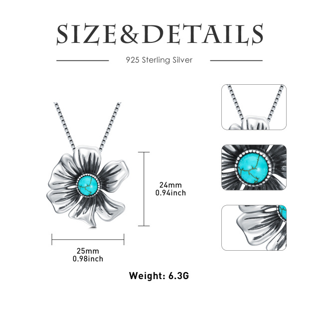 Sterling Zilveren Turquoise Wilde Bloemen Hanger Ketting-5