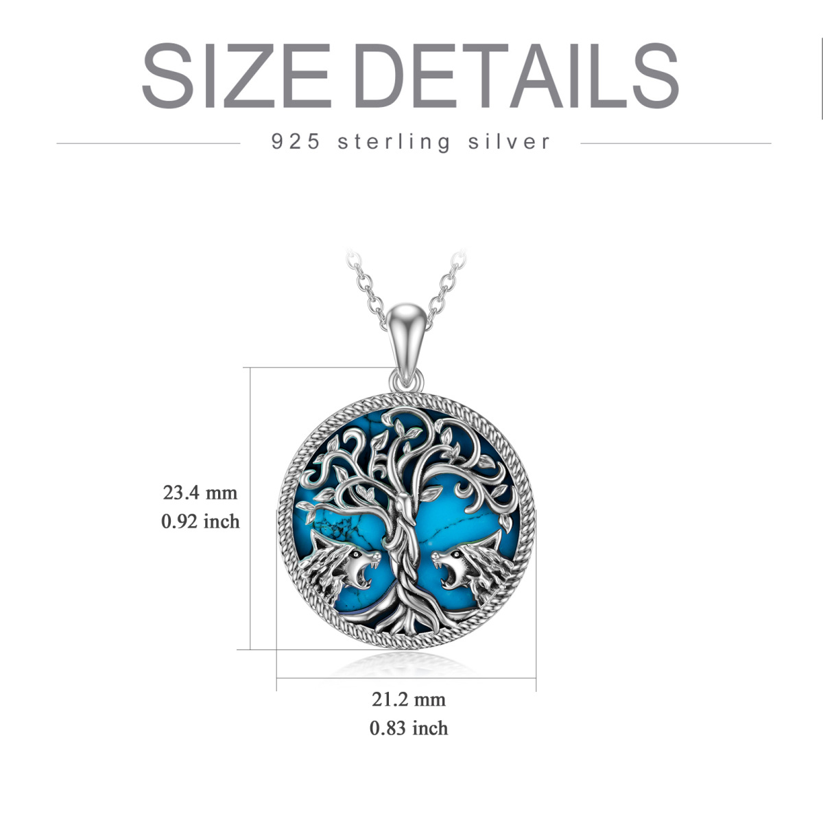 Sterling Silver Turquoise Wolf & Tree Of Life Pendant Necklace-4