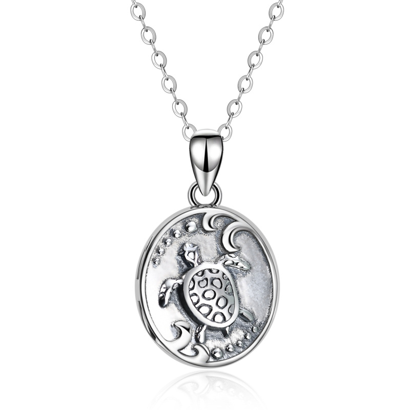 Sterling Silver Turtle Personalized Photo Locket Necklace For Unisex-4