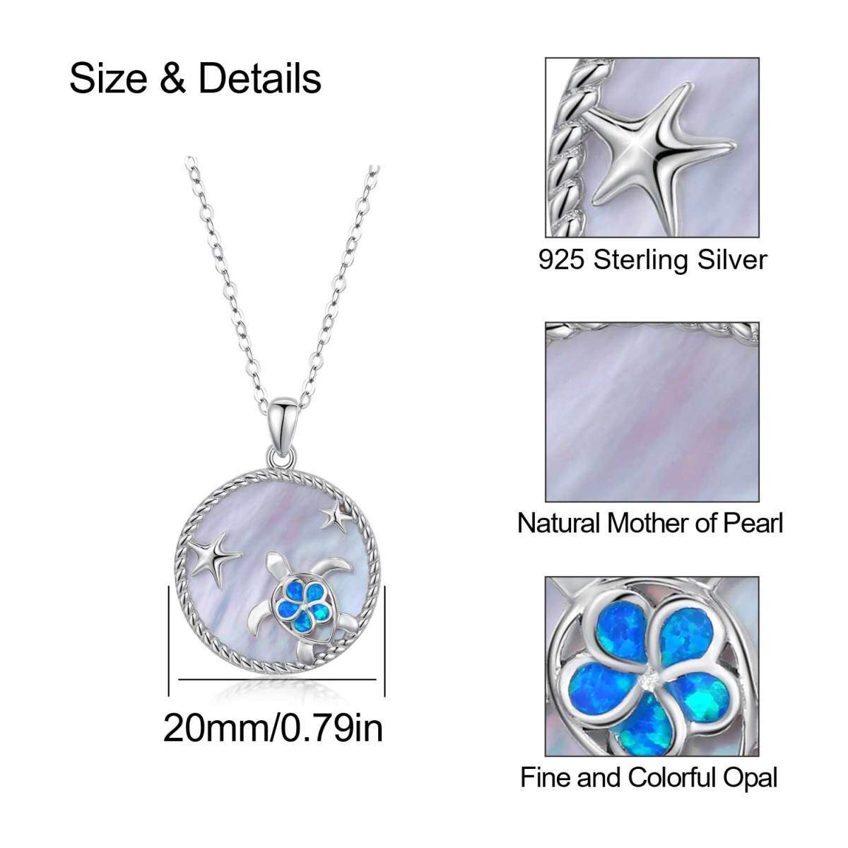 Sterling Silver Opal Sea Turtle & Starfish Pendant Necklace-6