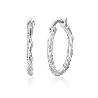 Sterling Silver Twisted Design Round Hoop Earrings-11
