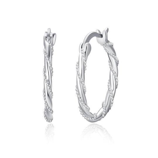 Sterling Silver Twisted Design Round Hoop Earrings