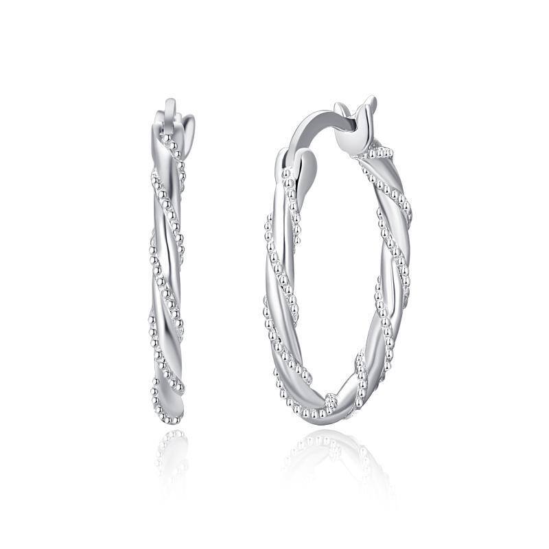 Sterling Silver Twisted Design Round Hoop Earrings-8