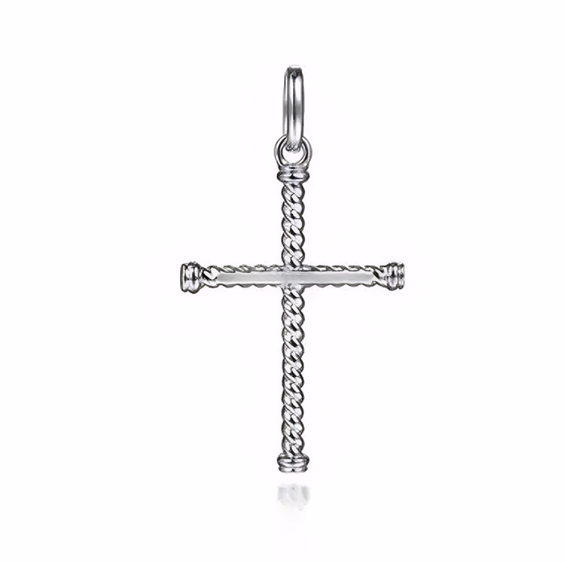 Srebrny wisiorek w kształcie krzyża ze skręconej liny-3