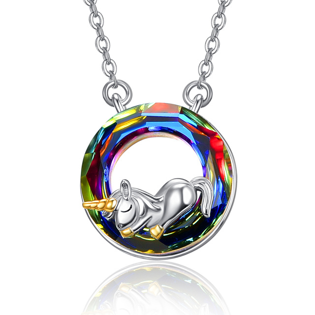 Sterling Silver Unicorn Crystal Pendant Necklace-1