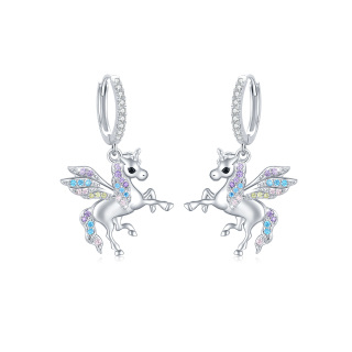 Sterling Silver Cubic Zirconia Unicorn Drop Earrings-5