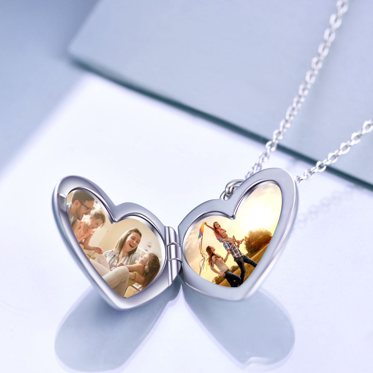 Collana con medaglione fotografico personalizzato con cuore di unicorno in argento sterling e parola incisa-4