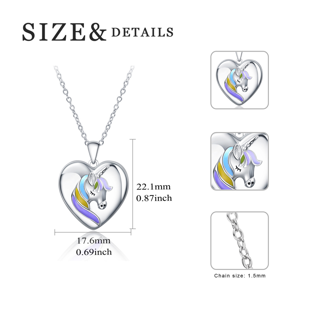 Collier en argent sterling avec pendentif photo personnalisé et mot gravé en forme de coeur de licorne-5