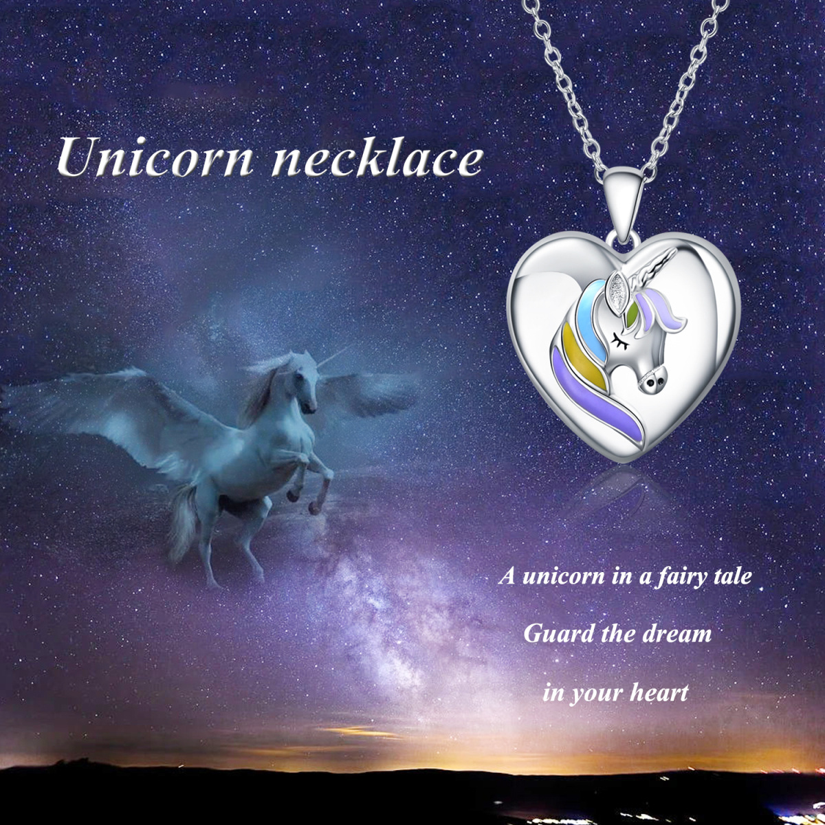 Collier en argent sterling avec pendentif photo personnalisé et mot gravé en forme de coeur de licorne-6