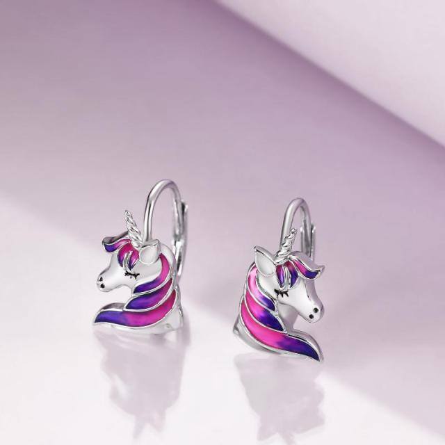 Sterling Silver Unicorn Lever-back Earrings-3