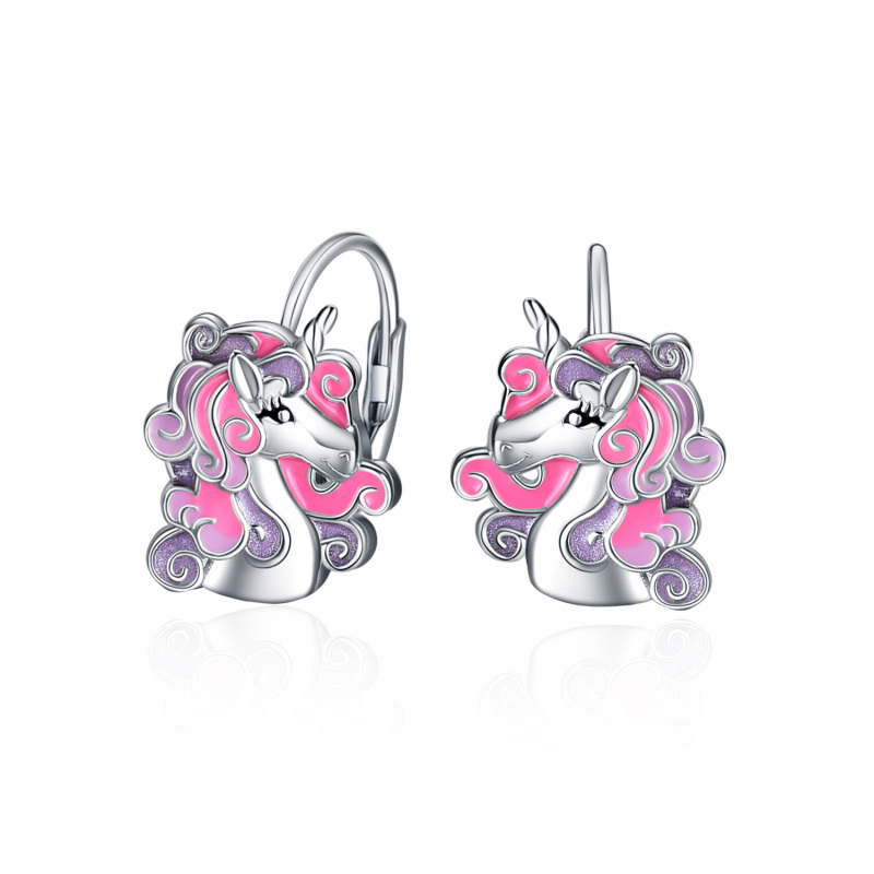 Sterling Silver Unicorn Lever-back Earrings-17