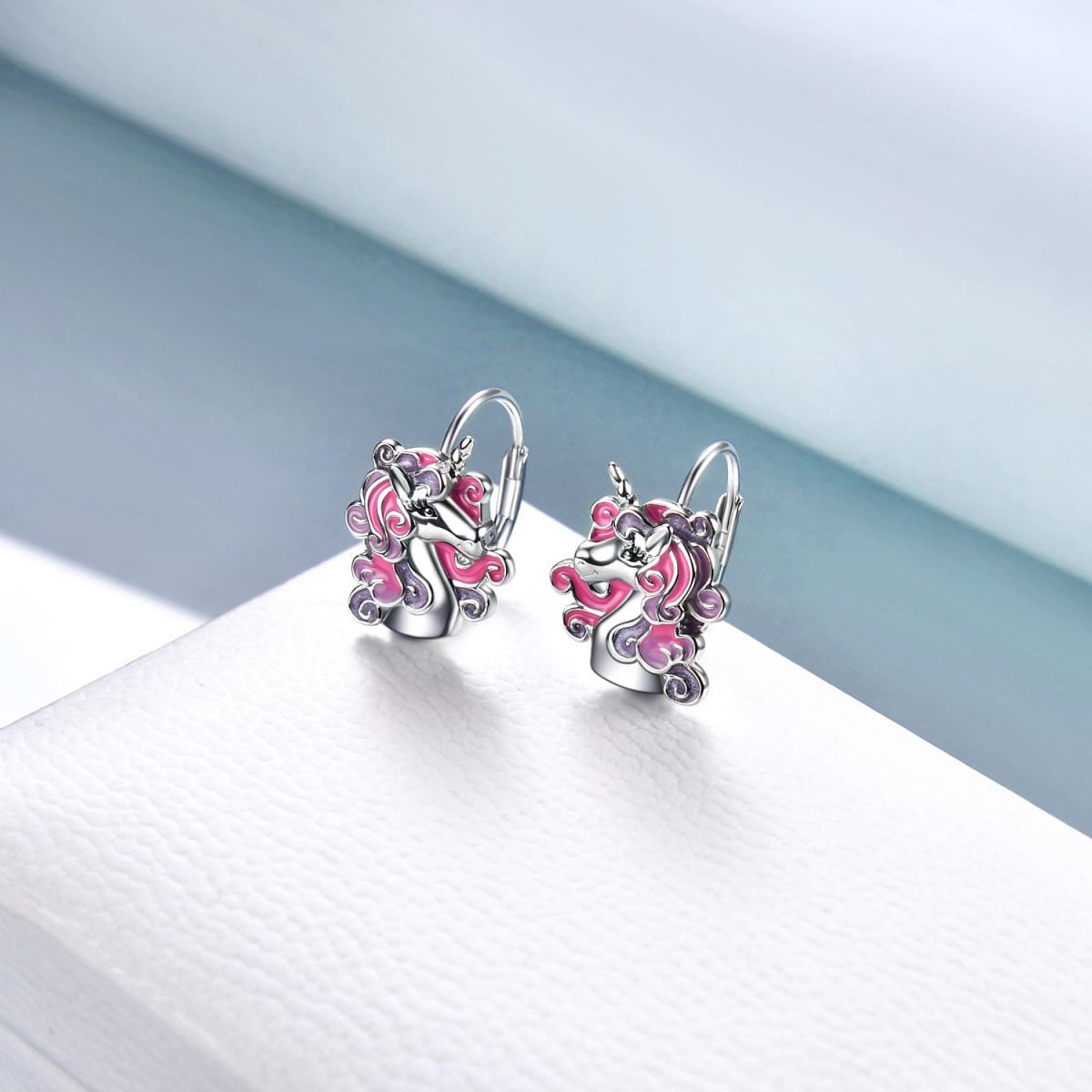 Boucles d'oreilles licorne en argent Sterling-4