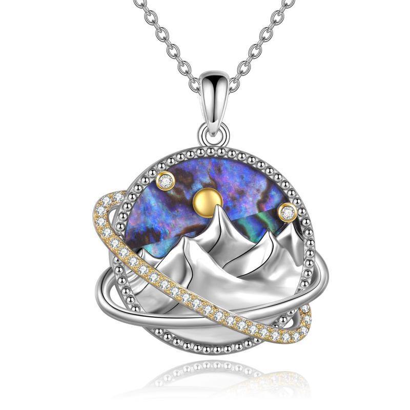 Sterling Silver Two-tone Abalone Shellfish Mountains Pendant Necklace for Women-1