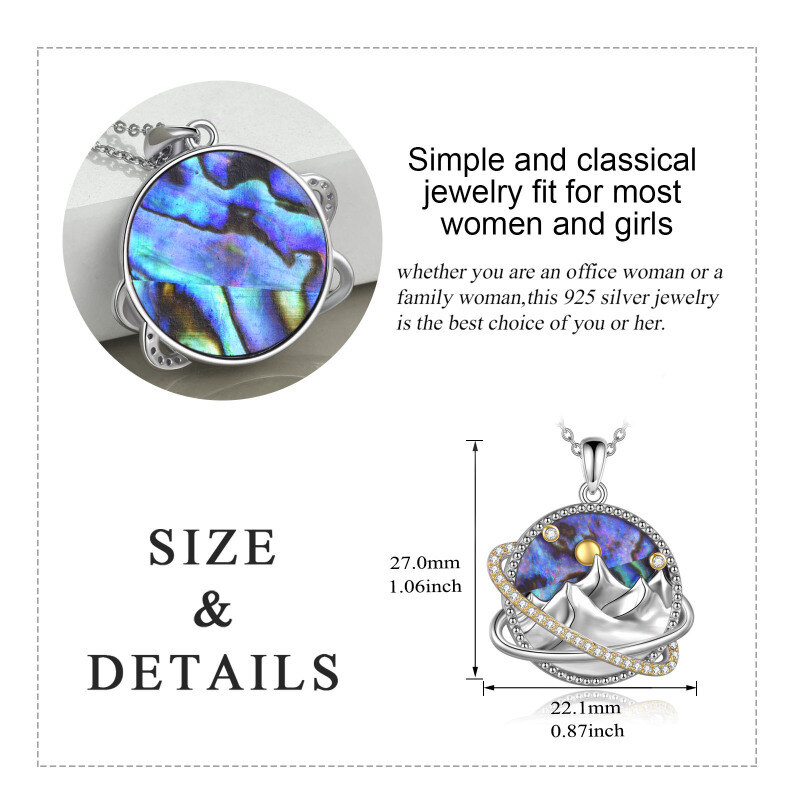 Sterling Silver Two-tone Abalone Shellfish Mountains Pendant Necklace for Women-5