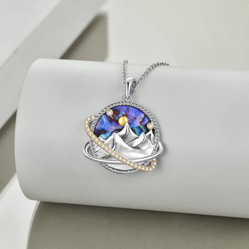 Sterling Silver Two-tone Abalone Shellfish Mountains Pendant Necklace for Women-4