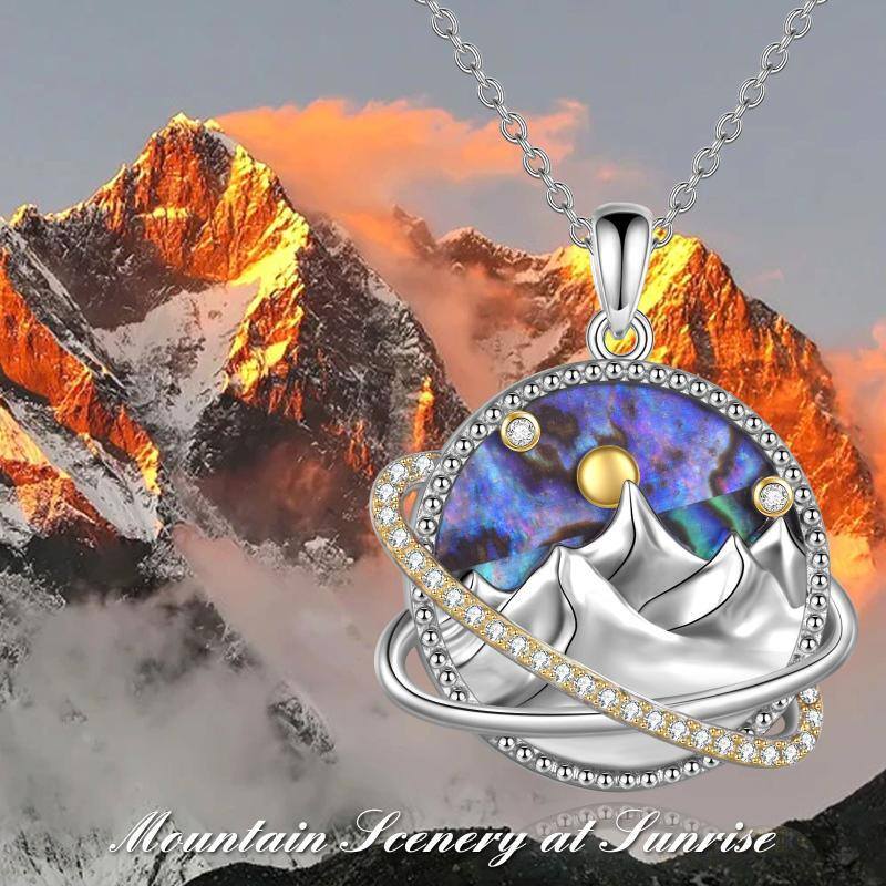 Sterling Silver Two-tone Abalone Shellfish Mountains Pendant Necklace for Women-6