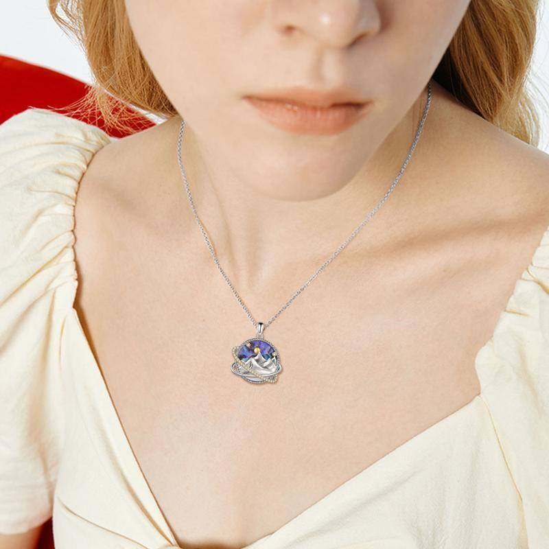 Sterling Silver Two-tone Abalone Shellfish Mountains Pendant Necklace for Women-2