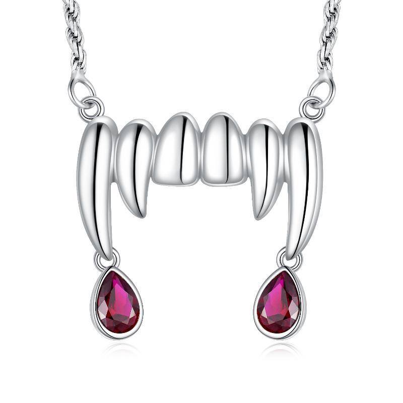 Collana con ciondolo a forma di denti di vampiro in argento sterling-1