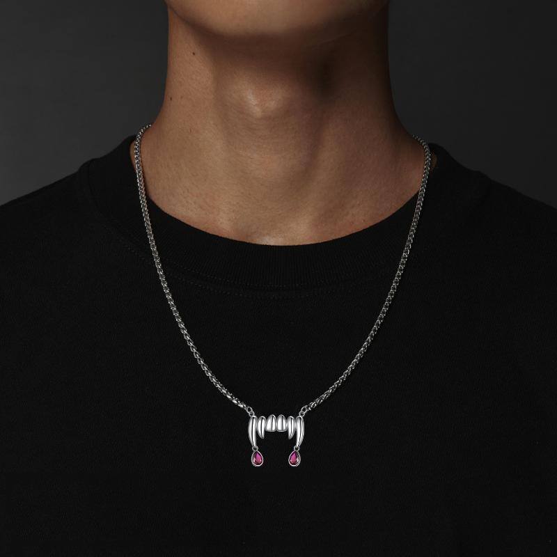 Collana con ciondolo a forma di denti di vampiro in argento sterling-4