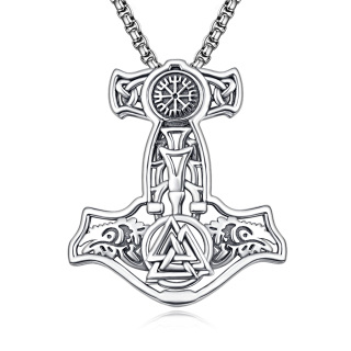 Sterling Silver Vegvisir Talisman Skull Goat Hammer of Thor Mjolnir Pendant Necklace for Men-40