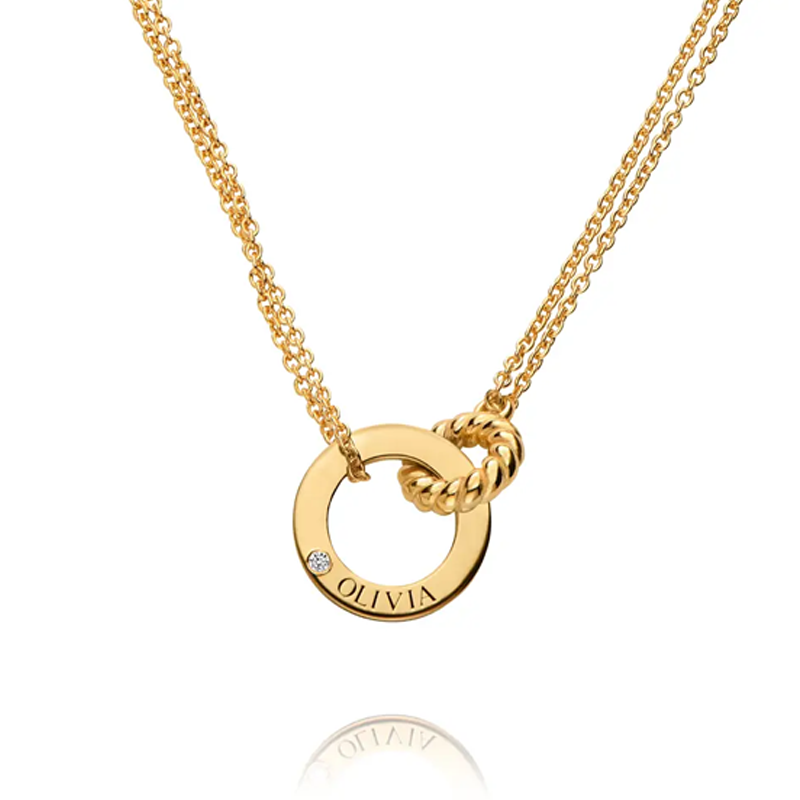 Gold Vermeil Personalized Engraving Interlocking Round Pendant Necklace for Women-1