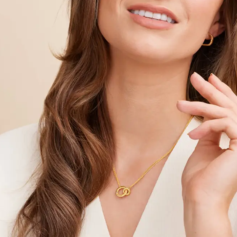 Personalisierte Halskette mit ineinandergreifenden Kreisen aus Vermeil-Gold mit Gravur für Damen-2