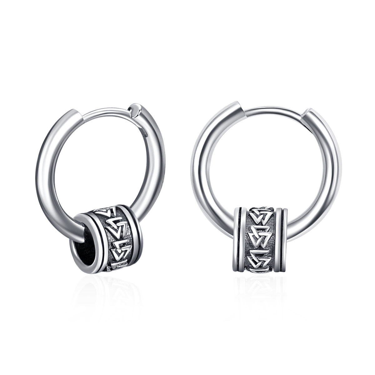 Boucles d'oreilles en argent sterling avec perles de runes vikings-1