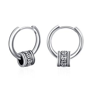 Sterling Silver Viking Rune Bead Hoop Earrings-17