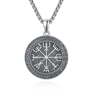 Sterling Silver Viking Rune Coin Pendant Necklace-20