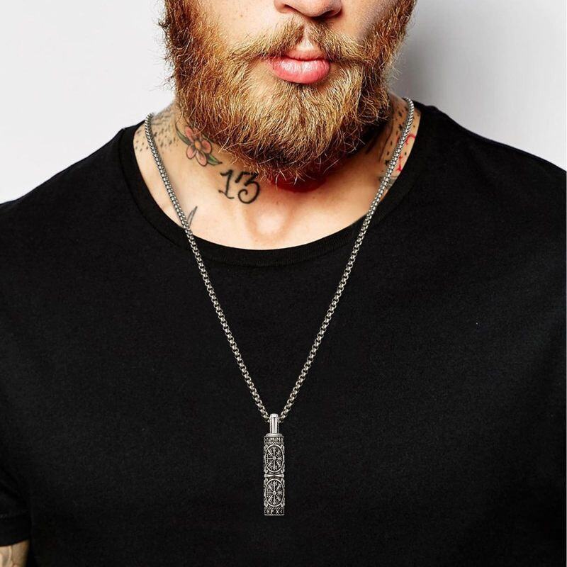 Sterling zilveren Viking Rune kompas Crematie Urn ketting voor as voor mannen-2